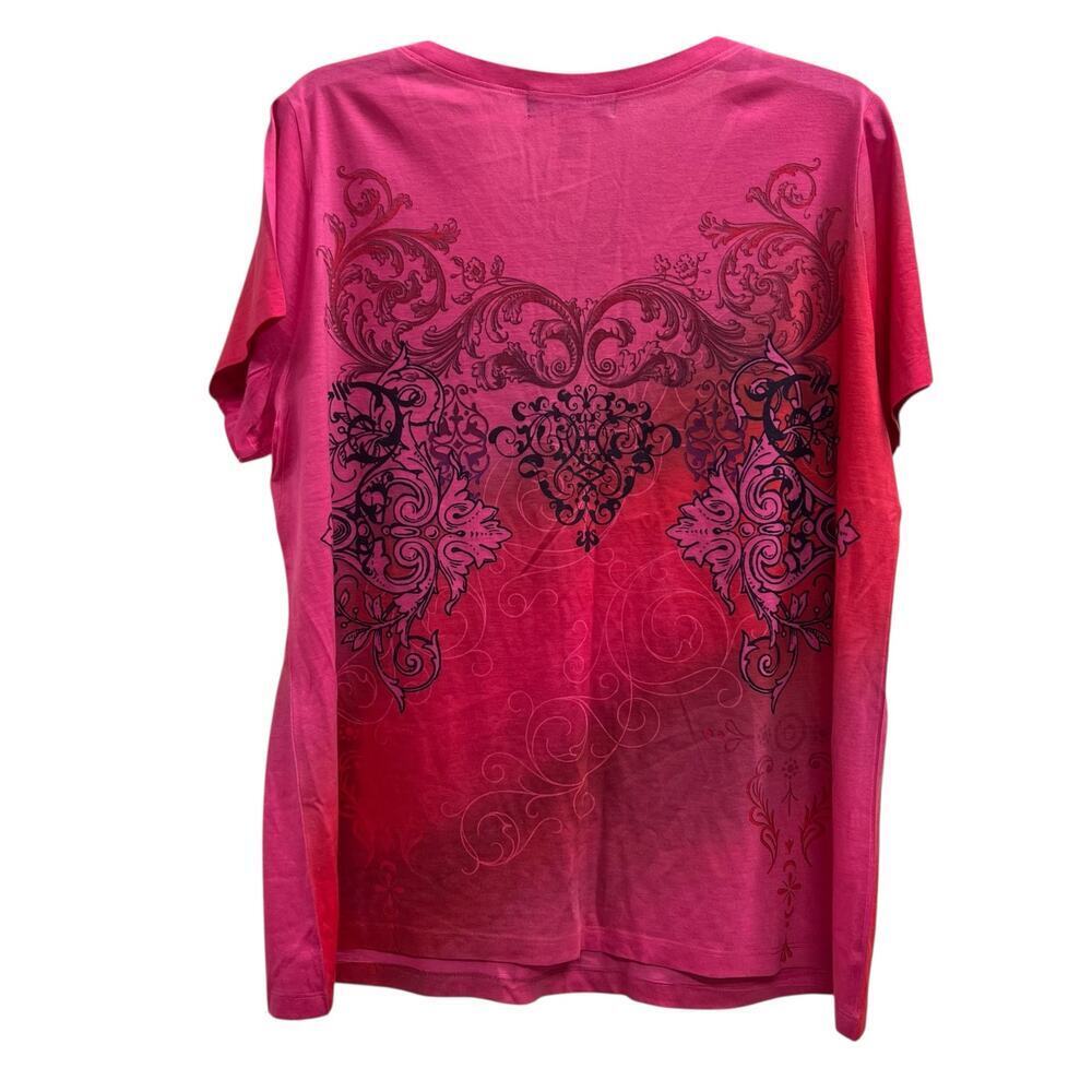 APPROPRIATE BEHAVIOR Red Pink swirl all over print v neck tee NWT Plus sz 1X - Picture 2 of 6